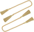 34 Inch Pearl Glass Bead Garland with Tassels -2 Pack, Gold in Gold