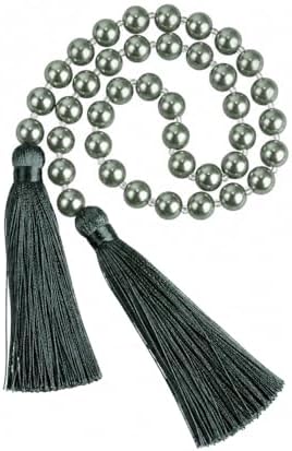 34 Inch Pearl Glass Bead Garland with Tassels -Dark Grey,1Pack in Dark Grey