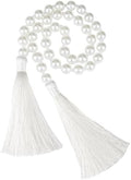 34 Inch Pearl Glass Bead Garland with Tassels -White, 1 Pack in White