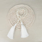 34 Inch Pearl Glass Bead Garland with Tassels -White, 1 Pack in White, alternate view 4