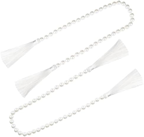 34 Inch Pearl Glass Bead Garland with Tassels-White, 2 Pack in White