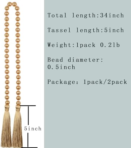 34 Inch Pearl Glass Bead Garland with Tassels-White, 2 Pack in White, alternate view 2