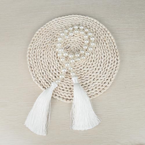 34 Inch Pearl Glass Bead Garland with Tassels-White, 2 Pack in White, alternate view 4