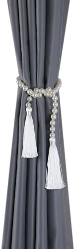 34 Inch Pearl Glass Bead Garland with Tassels-White, 2 Pack in White, alternate view 5