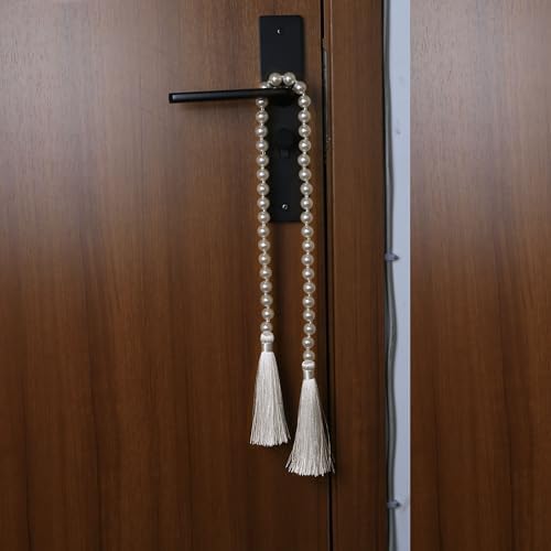 34 Inch Pearl Glass Bead Garland with Tassels-White, 2 Pack in White, alternate view 6