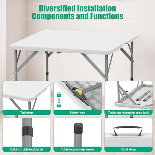 34'' Square Folding Card Table 2 Pcs, Dining Table with Handle & Safety Lock, alternate view 4