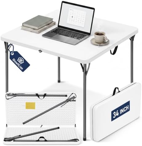 34" Square Folding Table for 4 Person, 330lbs Weight Capacity Foldable Table with HDPE Tabletop & Heavy-Duty