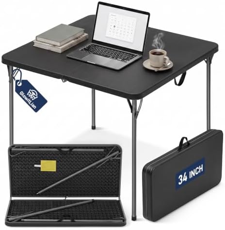 34" Square Folding Table for 4 Person, 330lbs Weight Capacity Foldable Table with HDPE Tabletop & Heavy-Duty