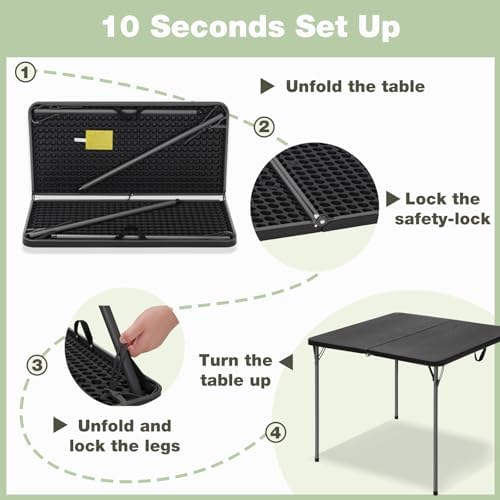 34" Square Folding Table for 4 Person, 330lbs Weight Capacity Foldable Table with HDPE Tabletop & Heavy-Duty, alternate view