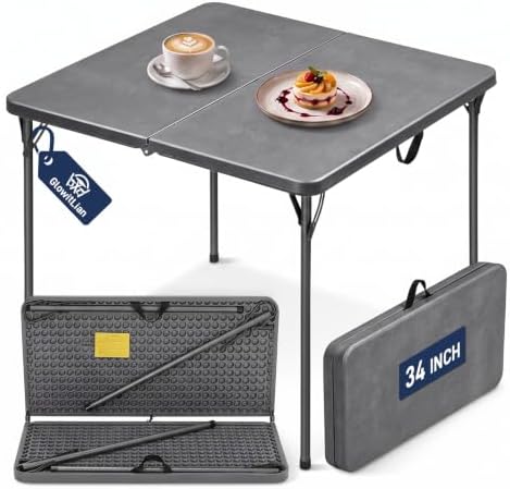 34" Square Folding Table for 4 Person, 330lbs Weight Capacity Foldable Table with HDPE Tabletop & Heavy-Duty