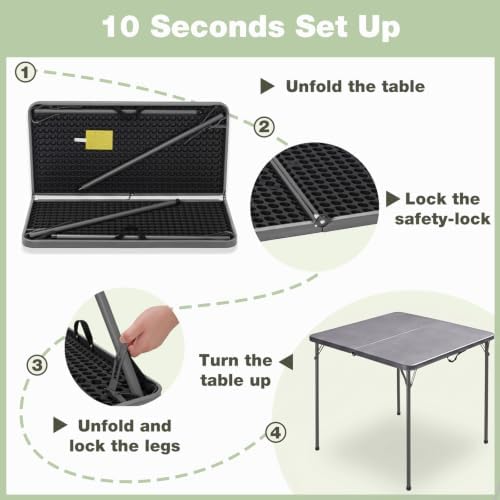 34" Square Folding Table for 4 Person, 330lbs Weight Capacity Foldable Table with HDPE Tabletop & Heavy-Duty, alternate view