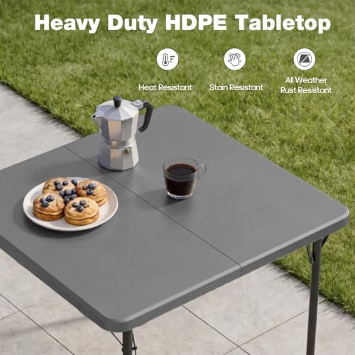 34" Square Folding Table for 4 Person, 330lbs Weight Capacity Foldable Table with HDPE Tabletop & Heavy-Duty, alternate view