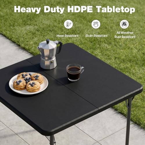 34" Square Folding Table for 4 Person, 330lbs Weight Capacity Foldable Table with HDPE Tabletop & Heavy-Duty, alternate view