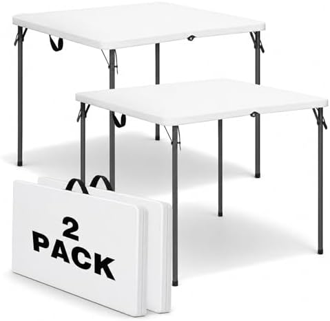 34" Square Folding Table for 4 Person, 330lbs Weight Capacity Foldable Table with HDPE Tabletop & Heavy-Duty