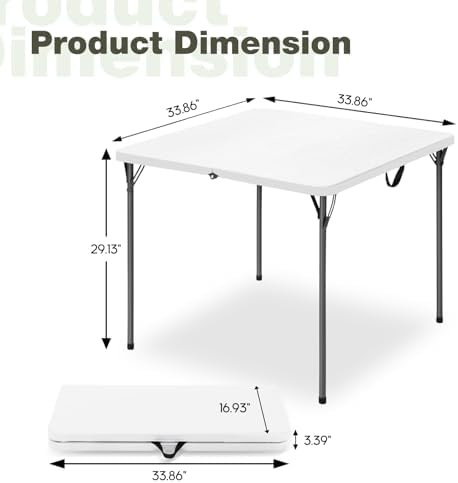 34" Square Folding Table for 4 Person, 330lbs Weight Capacity Foldable Table with HDPE Tabletop & Heavy-Duty, alternate view
