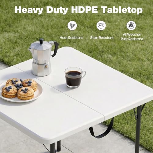 34" Square Folding Table for 4 Person, 330lbs Weight Capacity Foldable Table with HDPE Tabletop & Heavy-Duty, alternate view