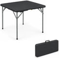34" Square Folding Table, Portable Plastic Utility Table, 200 lb, Black in Black