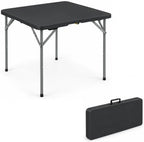 34" Square Folding Table, Portable Plastic Utility Table, 200 lb, Black in Black