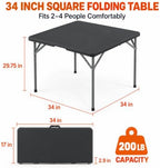 34" Square Folding Table, Portable Plastic Utility Table, 200 lb, Black in Black, alternate view 3