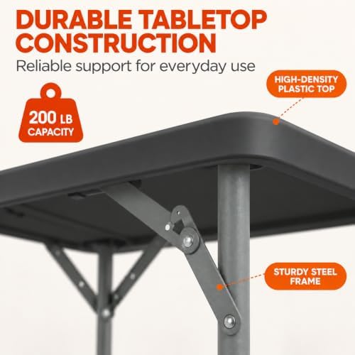 34" Square Folding Table, Portable Plastic Utility Table, 200 lb, Black in Black, alternate view 5