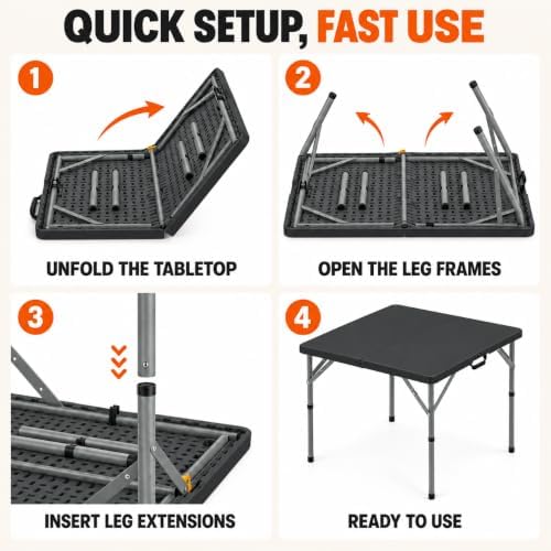 34" Square Folding Table, Portable Plastic Utility Table, 200 lb, Black in Black, alternate view 6