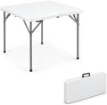 34" Square Folding Table, Portable Plastic Utility Table, 200 lb, White in White