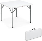 34" Square Folding Table, Portable Plastic Utility Table, 200 lb, White in White
