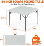 34" Square Folding Table, Portable Plastic Utility Table, 200 lb, White in White, alternate view 3