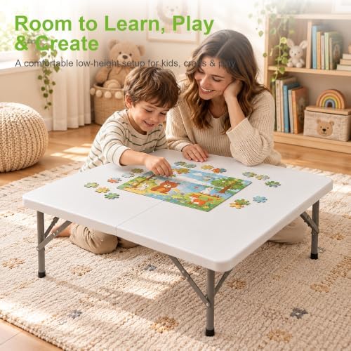 34" Square Folding Table, Portable Plastic Utility Table, 200 lb, White in White, alternate view 4