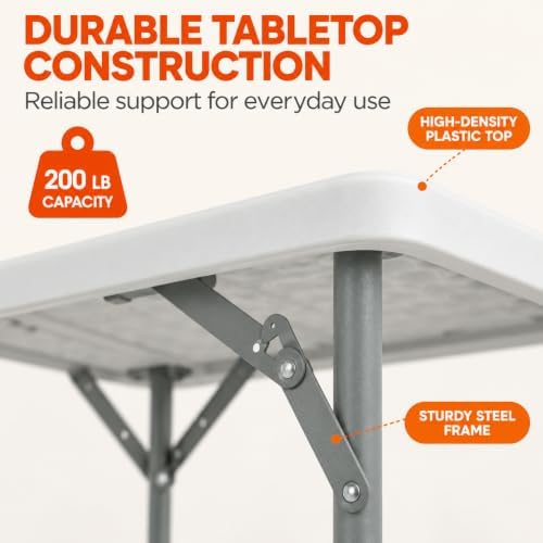 34" Square Folding Table, Portable Plastic Utility Table, 200 lb, White in White, alternate view 5