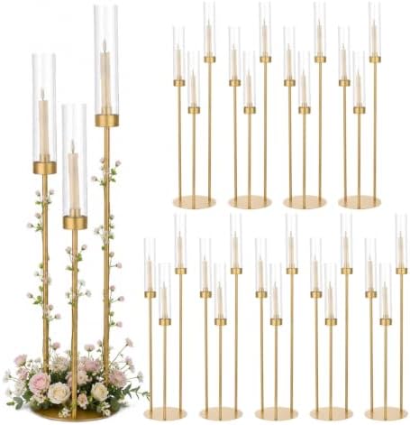 34in10PCS Gold 3-arm Candelabra Wedding Centerpieces for Tables in Gold
