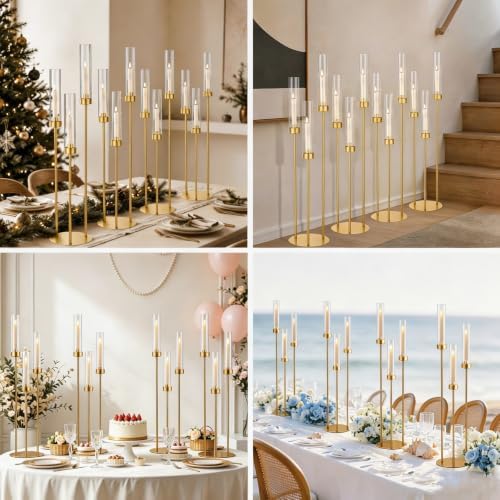 34in10PCS Gold 3-arm Candelabra Wedding Centerpieces for Tables in Gold, alternate view 3