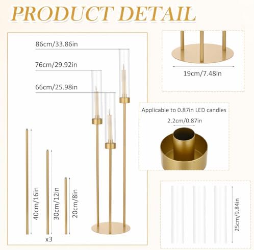 34in10PCS Gold 3-arm Candelabra Wedding Centerpieces for Tables in Gold, alternate view 4