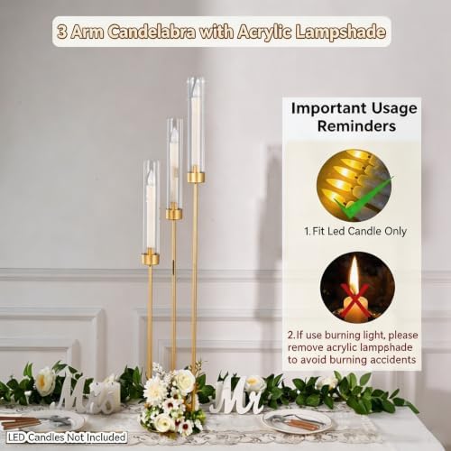 34in10PCS Gold 3-arm Candelabra Wedding Centerpieces for Tables in Gold, alternate view 5