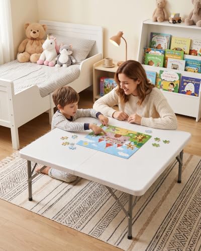 34inch Folding Table, Foldable Dining Indoor Outdoor White, alternate view 2