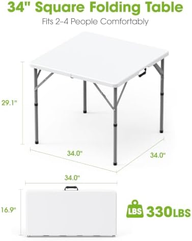 34inch Folding Table, Foldable Dining Indoor Outdoor White, alternate view 3