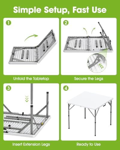 34inch Folding Table, Foldable Dining Indoor Outdoor White, alternate view 7