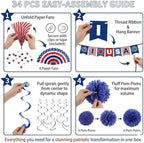 34PCS 4th of July Decorations Patriotic Decorations Love USA Banner Red White Blue Paper Fans, Star Streamer, alternate view