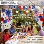 34PCS 4th of July Decorations Patriotic Decorations Love USA Banner Red White Blue Paper Fans, Star Streamer, alternate view