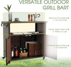 35.2" Outdoor Wicker Bar Cart with Storage Cabinet & Table, Brown in Brown, alternate view 6