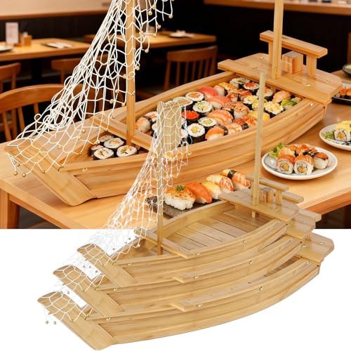 35.4 Inch Bamboo Sushi Boat Serving Tray - Extra Large Sushi Platter & Display Board, Japanese Wooden Boat Style, alternate
