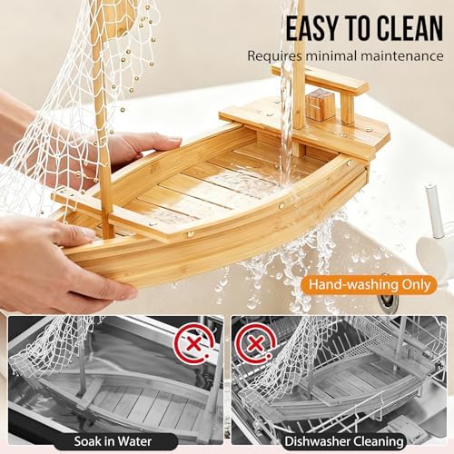 35.4 Inch Bamboo Sushi Boat Serving Tray - Extra Large Sushi Platter & Display Board, Japanese Wooden Boat Style, alternate