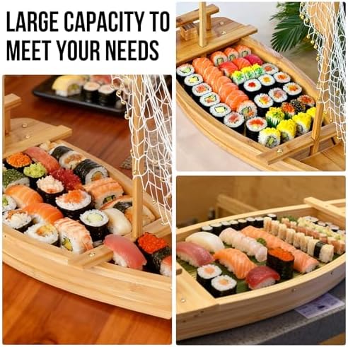 35.4 Inch Bamboo Sushi Boat Serving Tray - Extra Large Sushi Platter & Display Board, Japanese Wooden Boat Style, alternate