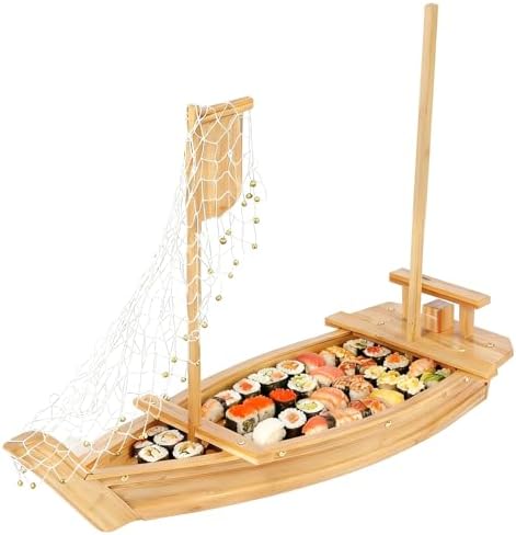 35.4 Inch Bamboo Sushi Boat Serving Tray - Extra Large Sushi Platter & Display Board, Japanese Wooden Boat Style, alternate