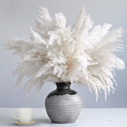 35-inch Tall White Pampas Grass Bouquet Decor - Boho Flowers and Feathers for Centerpieces, Perfect for Tall