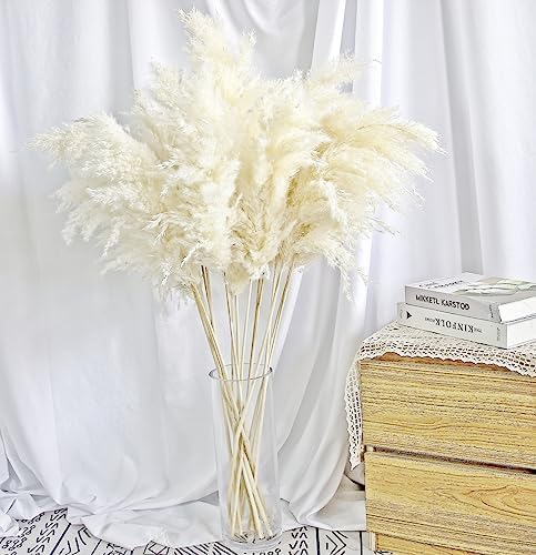 35-inch Tall White Pampas Grass Bouquet Decor - Boho Flowers and Feathers for Centerpieces, Perfect for Tall, alternate view