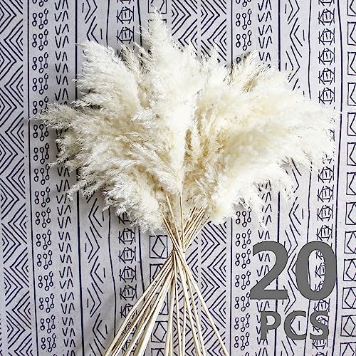 35-inch Tall White Pampas Grass Bouquet Decor - Boho Flowers and Feathers for Centerpieces, Perfect for Tall, alternate view