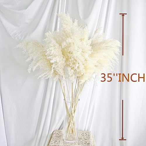 35-inch Tall White Pampas Grass Bouquet Decor - Boho Flowers and Feathers for Centerpieces, Perfect for Tall, alternate view