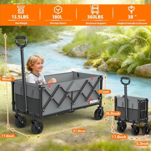 35" L Extra Long Wagons Carts Foldable, 360LBS Beach Wagon with Wheels, alternate view 3