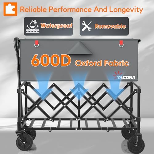 35" L Extra Long Wagons Carts Foldable, 360LBS Beach Wagon with Wheels, alternate view 7